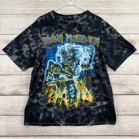 Iron Maiden‎ Somewhere Back in Time Tie Dye T-Shirt Adult Size Medium Gray - Picture 1 of 9